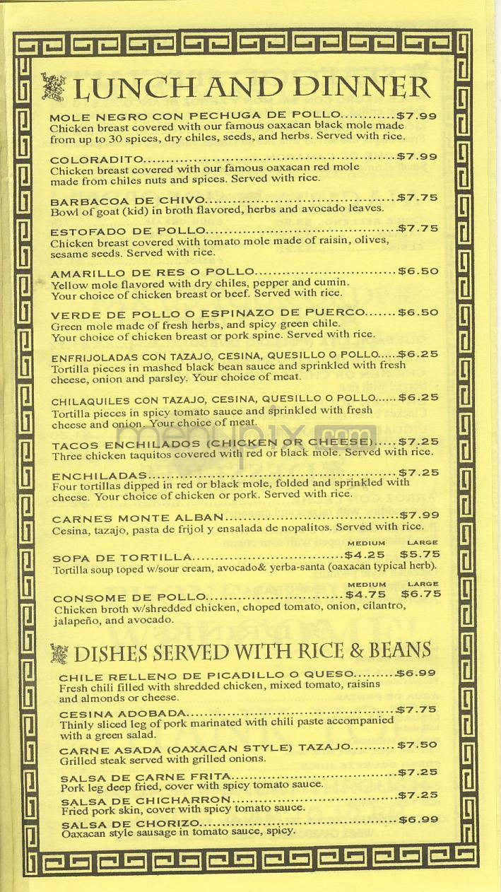 Monte Alban - Los Angeles, CA menu_pic