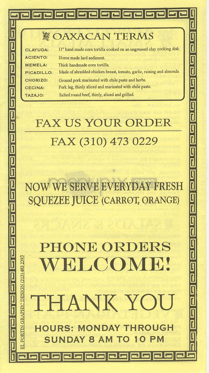 Monte Alban - Los Angeles, CA menu_pic