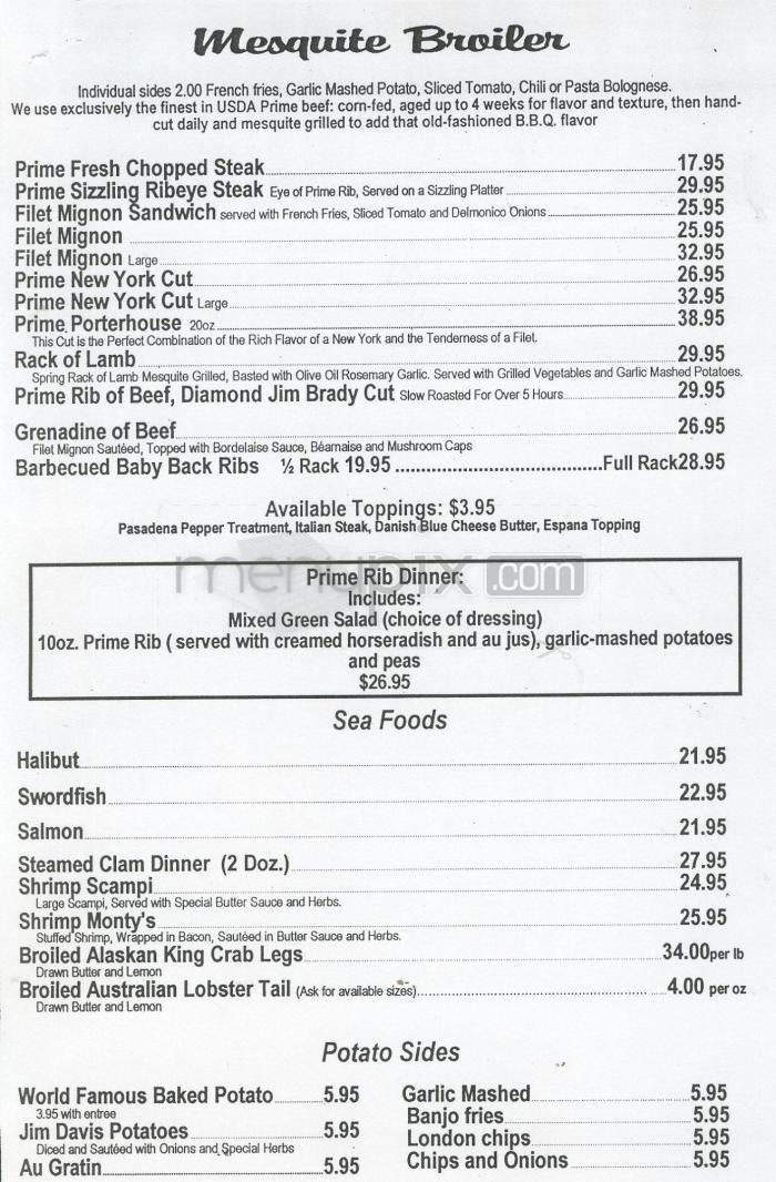 Monty's Steak House - Pasadena, CA menu_pic