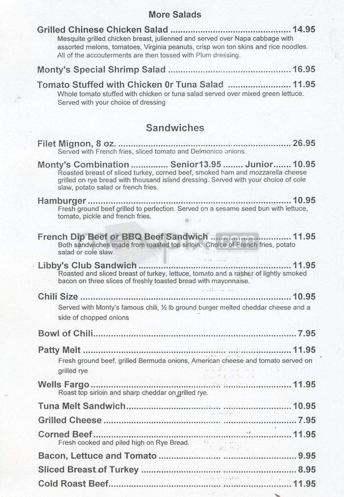 Monty's Steak House - Pasadena, CA menu_pic