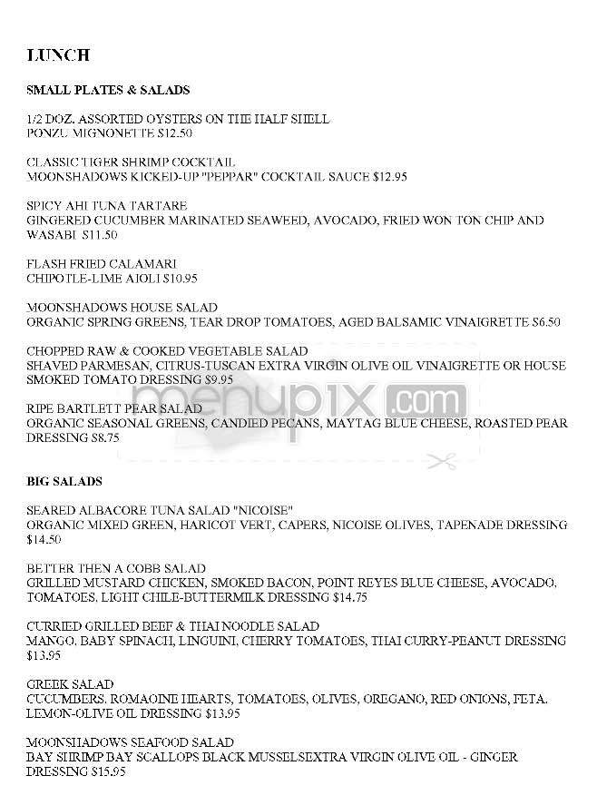 Moonshadows Malibu - Malibu, CA menu_pic