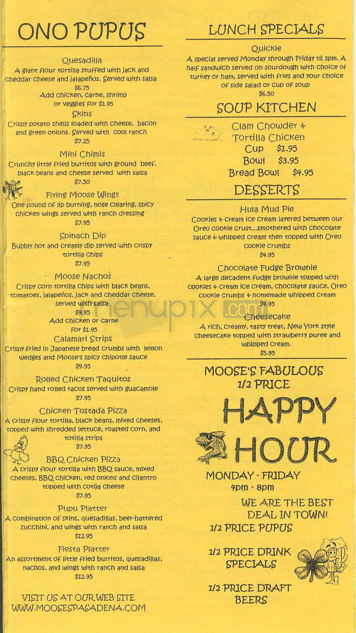 Moose McGillycuddy's - Pasadena, CA menu_pic