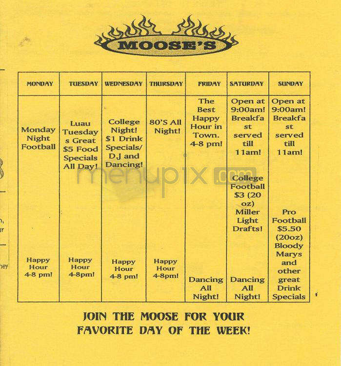 Moose McGillycuddy's - Pasadena, CA menu_pic