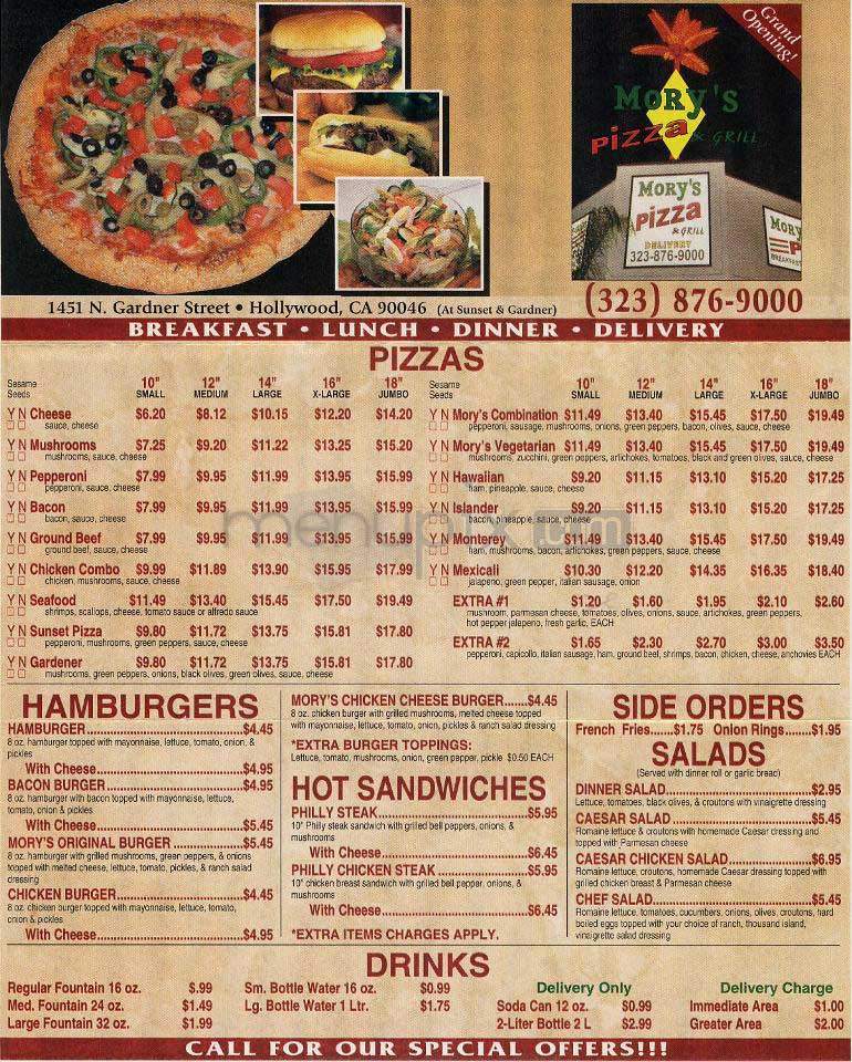 Rainforest Pizza & Hookah Bar - West Hollywood, CA menu_pic
