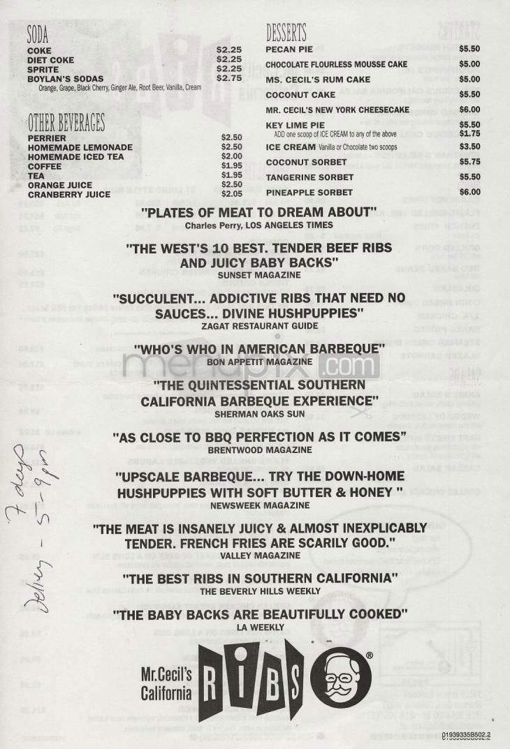 Mr. Cecil's California Ribs - Sherman Oaks, CA menu_pic