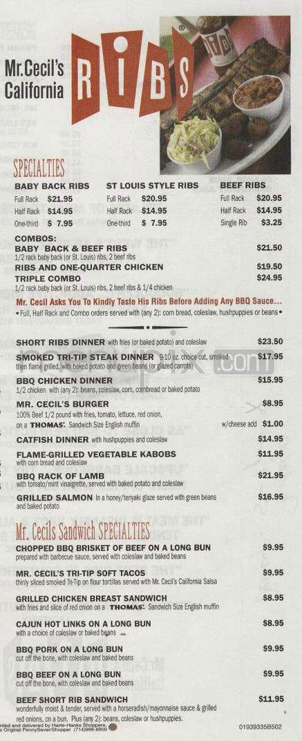 Mr. Cecil's California Ribs - Los Angeles, CA menu_pic