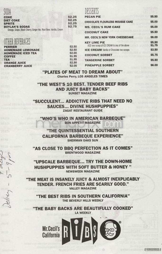 Mr. Cecil's California Ribs - Los Angeles, CA menu_pic