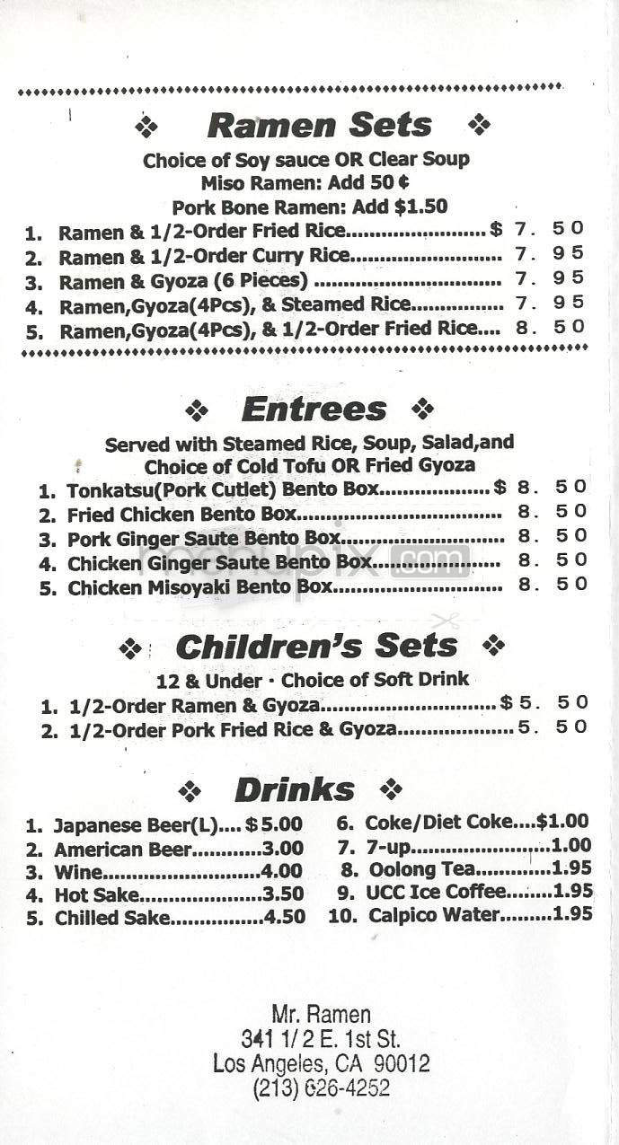 Mr. Ramen - Los Angeles, CA menu_pic