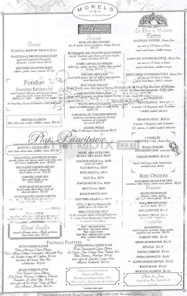 Morels French Steak House - Los Angeles, CA menu_pic