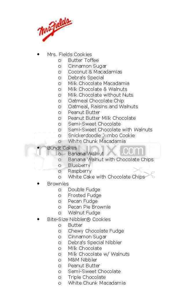 Mrs. Field's Original Cookies - West Hollywood, CA menu_pic