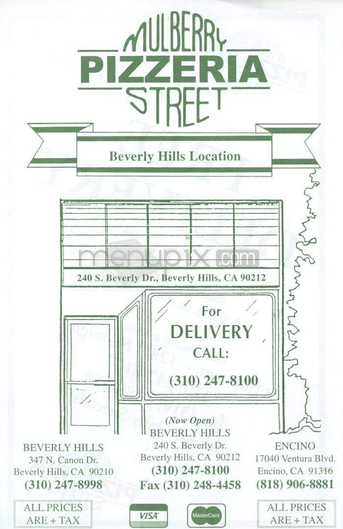 Mulberry Street Pizzeria - Beverly Hills, CA menu_pic