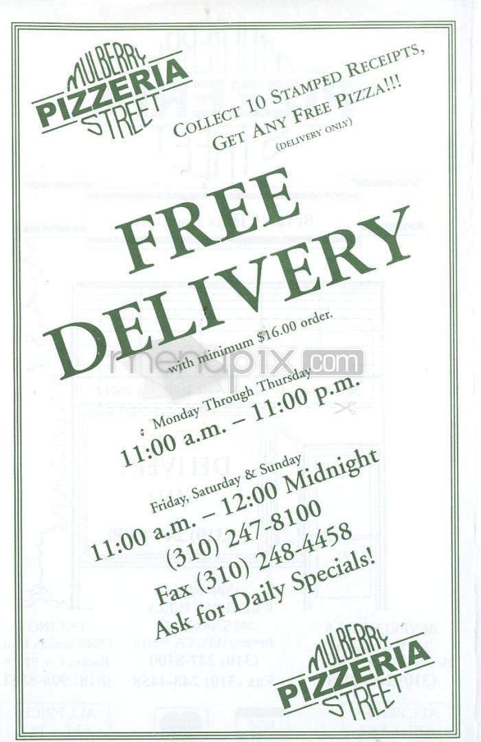 Mulberry Street Pizzeria - Beverly Hills, CA menu_pic