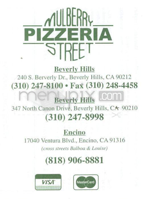 Mulberry Street Pizzeria - Beverly Hills, CA menu_pic