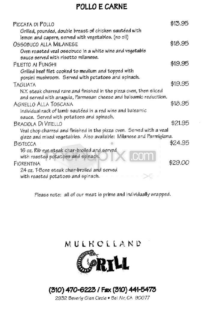 Mulholland Grill - Los Angeles, CA menu_pic