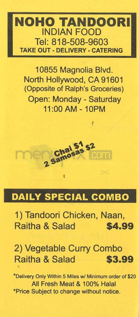 Noho Tandoori - North Hollywood, CA menu_pic