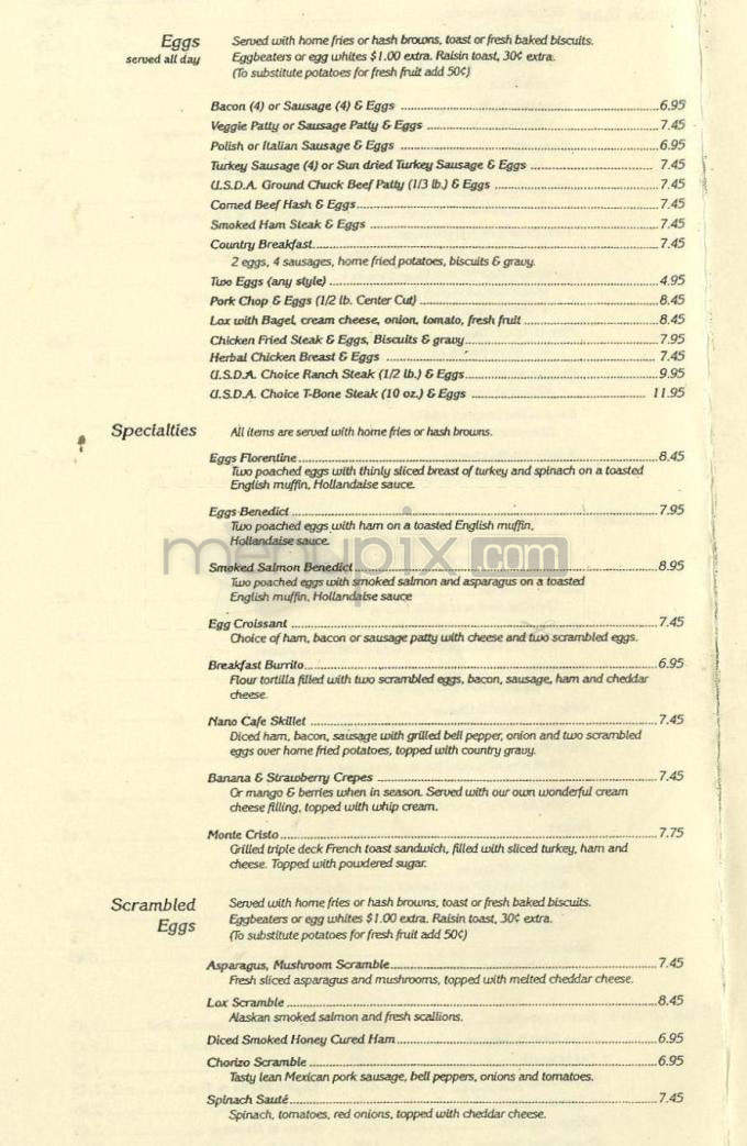 Nano Cafe Inn - Pasadena, CA menu_pic