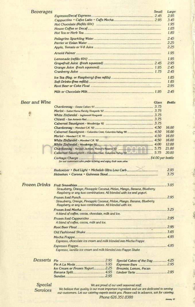Nano Cafe Inn - Pasadena, CA menu_pic