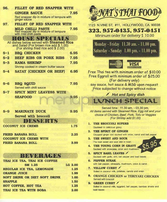 Nat's Thai Food - Los Angeles, CA menu_pic