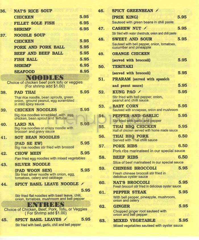 Nat's Thai Food - Los Angeles, CA menu_pic