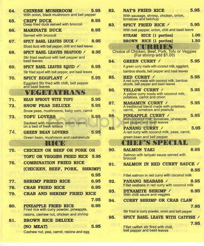 Nat's Thai Food - Los Angeles, CA menu_pic