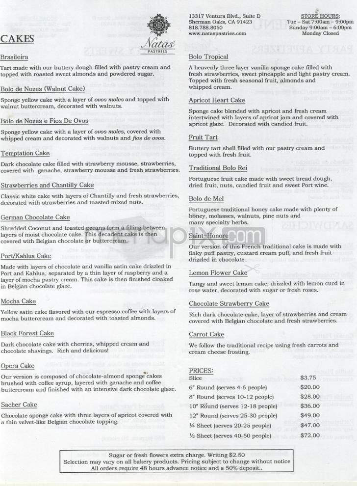 Natas Pastries - Sherman Oaks, CA menu_pic