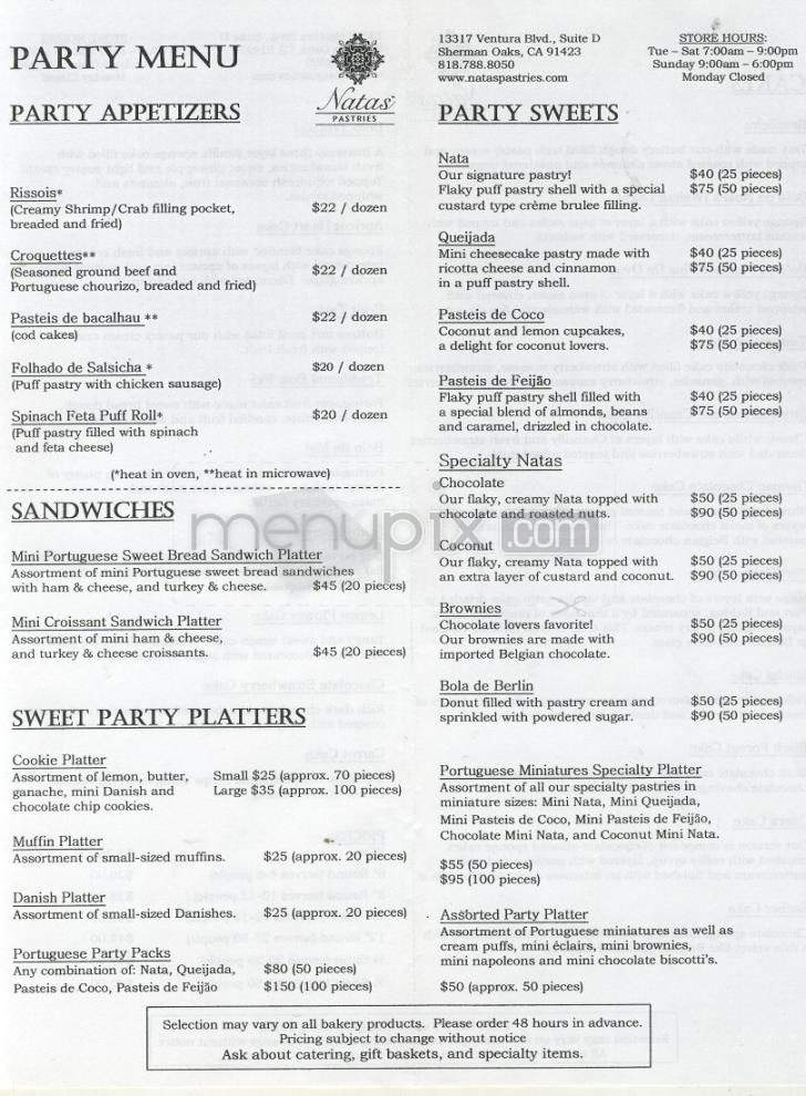 Natas Pastries - Sherman Oaks, CA menu_pic