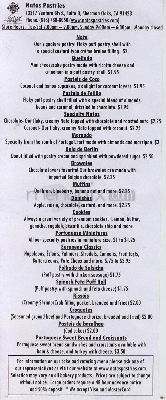 Natas Pastries - Sherman Oaks, CA menu_pic