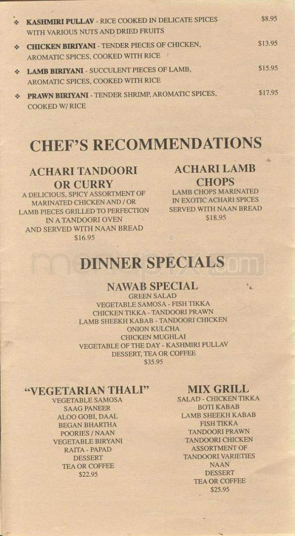 Nawab Of India - Santa Monica, CA menu_pic