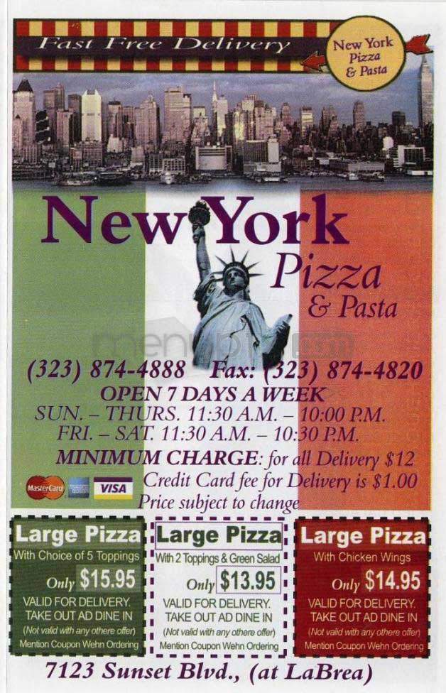 New York Pizza & Pasta - West Hollywood, CA menu_pic