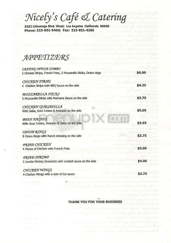 Nicely's Cafe & Catering - Los Angeles, CA menu_pic