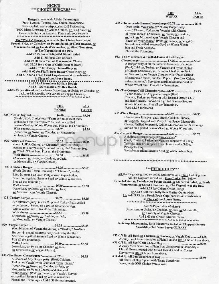 Nick's Coffee Shop - Los Angeles, CA menu_pic