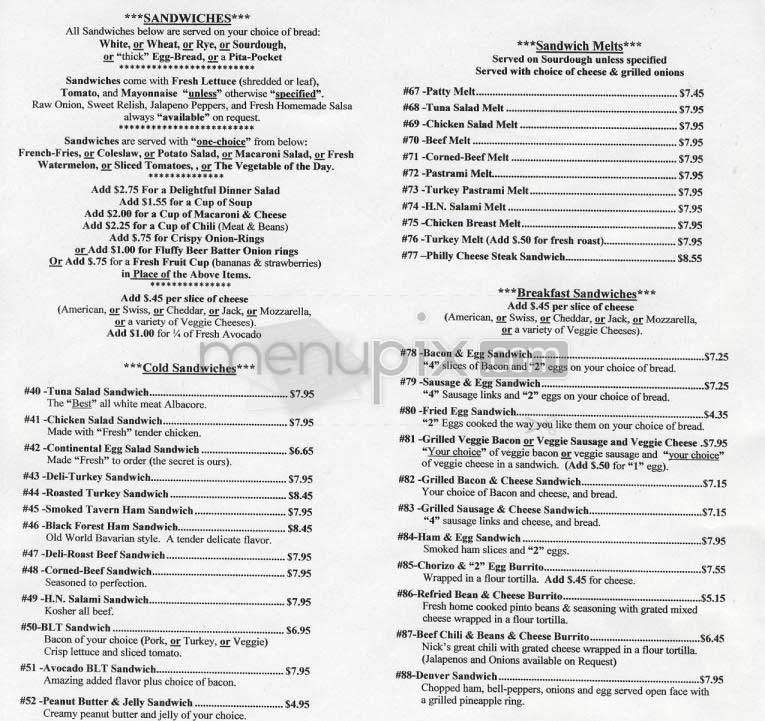 Nick's Coffee Shop - Los Angeles, CA menu_pic