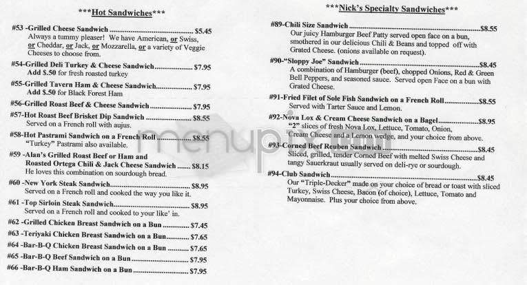 Nick's Coffee Shop - Los Angeles, CA menu_pic
