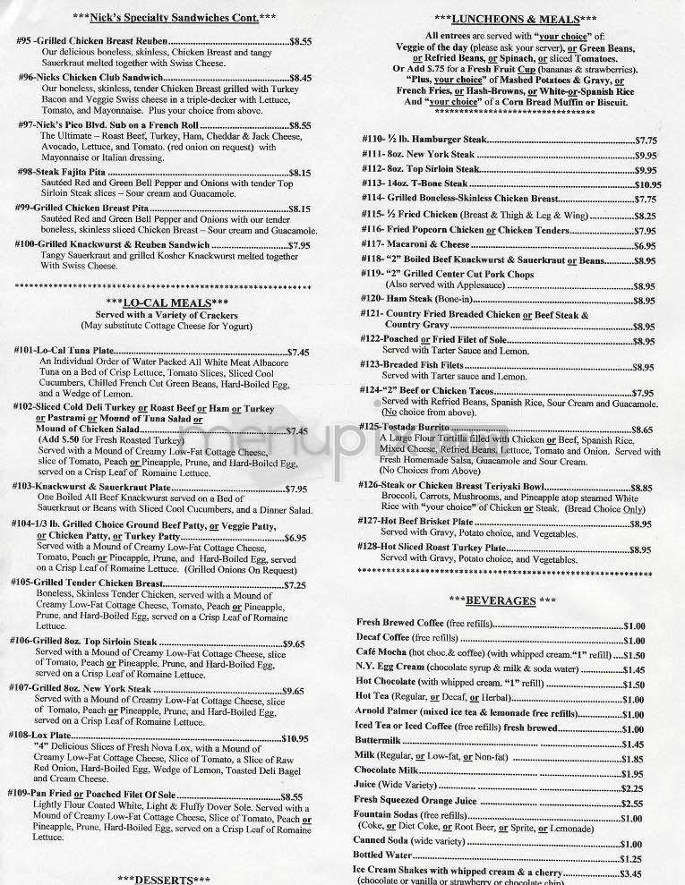 Nick's Coffee Shop - Los Angeles, CA menu_pic