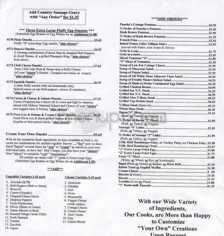 Nick's Coffee Shop - Los Angeles, CA menu_pic