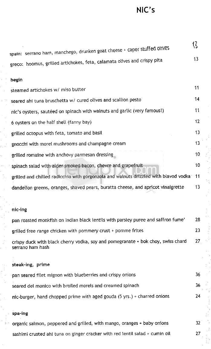 Nic's Restaurant & Martini - Beverly Hills, CA menu_pic