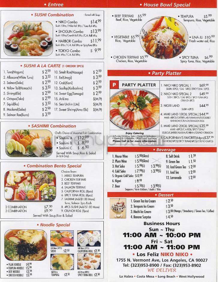 Niko Niko Sushi - Los Angeles, CA menu_pic