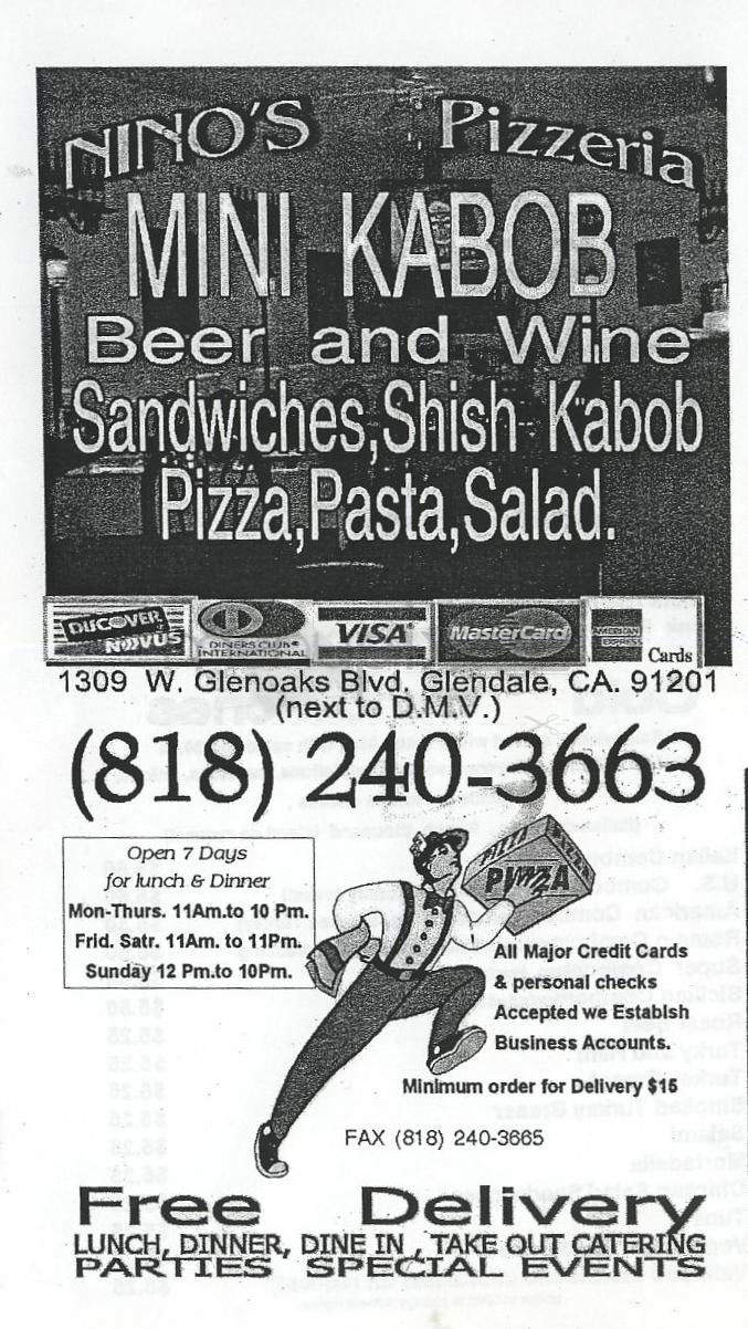 Nino's Pizzeria - Glendale, CA menu_pic