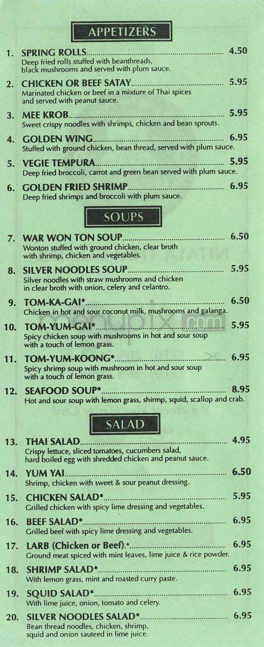 Nitaya Thai Cuisine - Beverly Hills, CA menu_pic