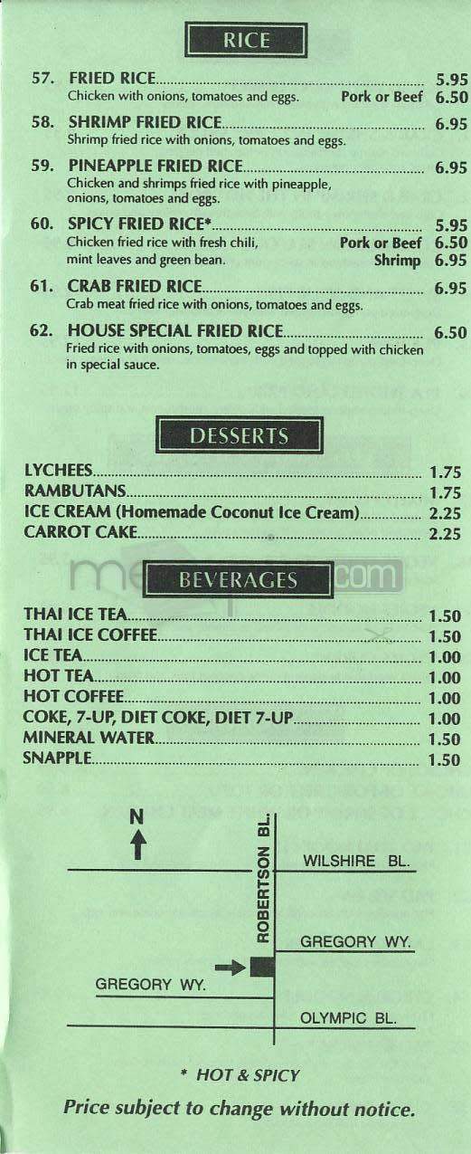 Nitaya Thai Cuisine - Beverly Hills, CA menu_pic