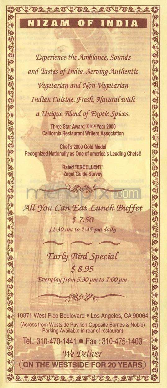 Nizam of India - Los Angeles, CA menu_pic