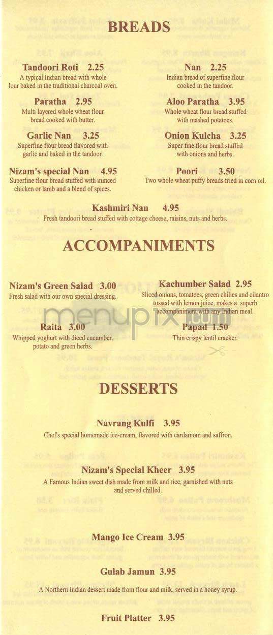 Nizam of India - Los Angeles, CA menu_pic