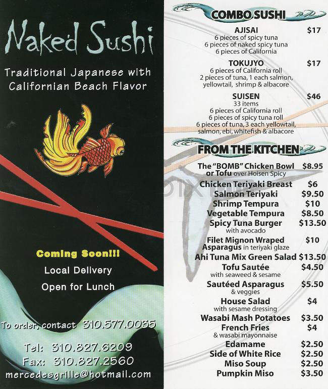 Naked Sushi - Marina Del Rey, CA menu_pic