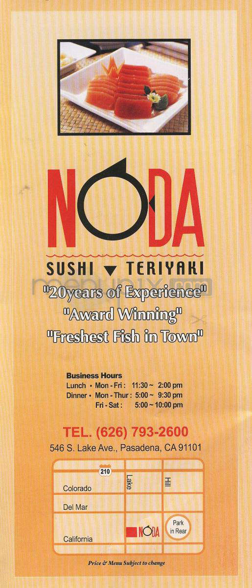 Noda Sushi and Teriyaki - Pasadena, CA menu_pic