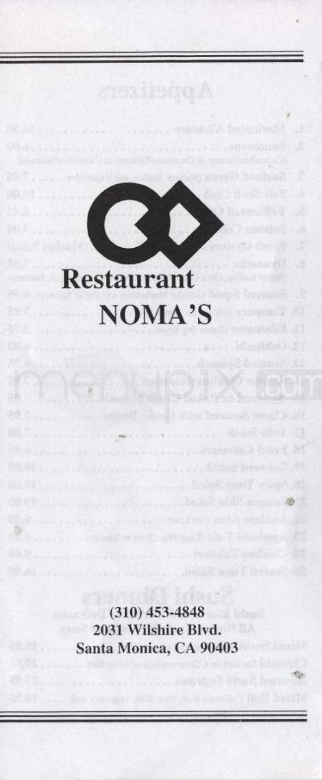 Noma's - Santa Monica, CA menu_pic