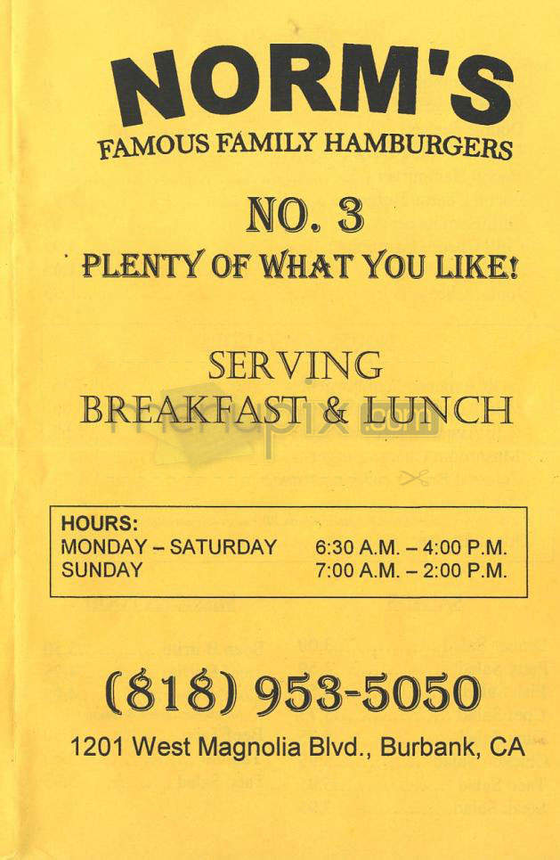Norm's - Burbank, CA menu_pic