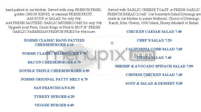 Norm's - Los Angeles, CA menu_pic