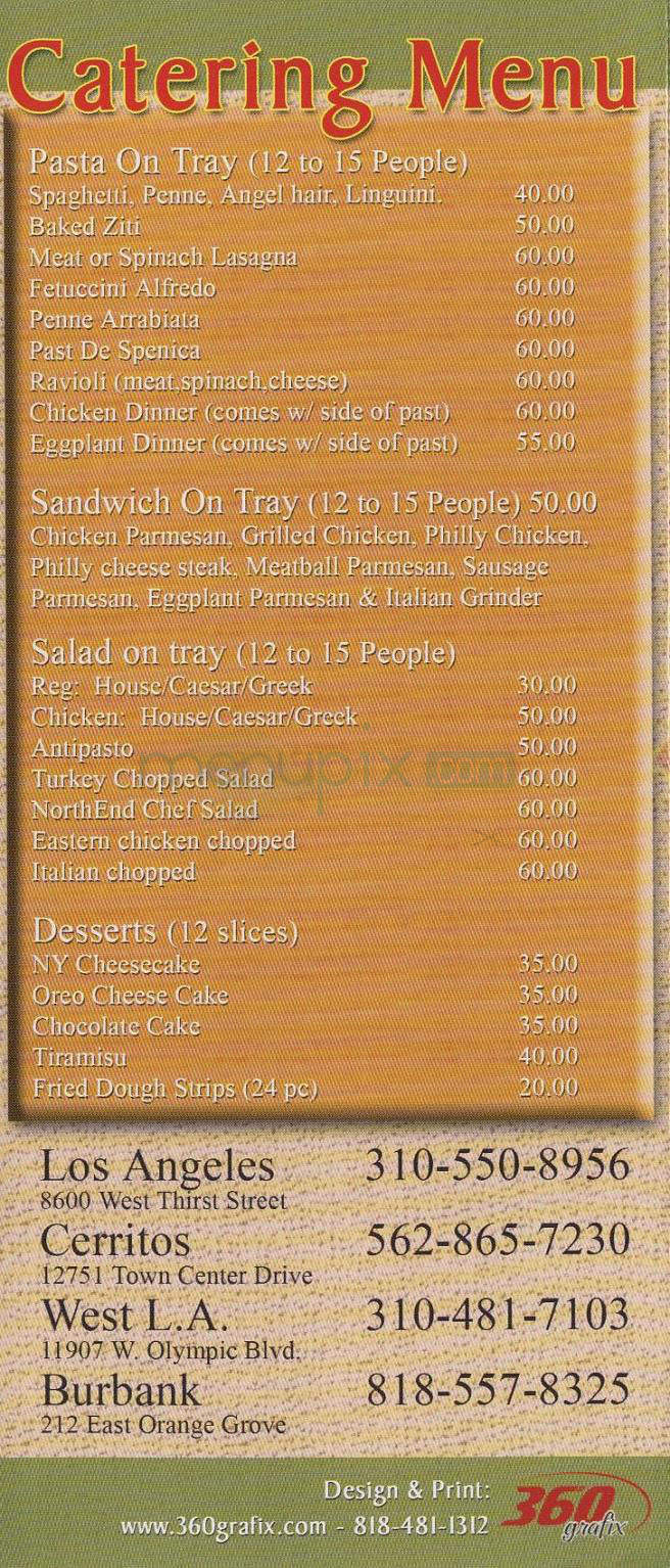 North End Pizzeria - Los Angeles, CA menu_pic