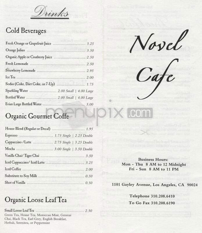 Novel Cafe - Los Angeles, CA menu_pic