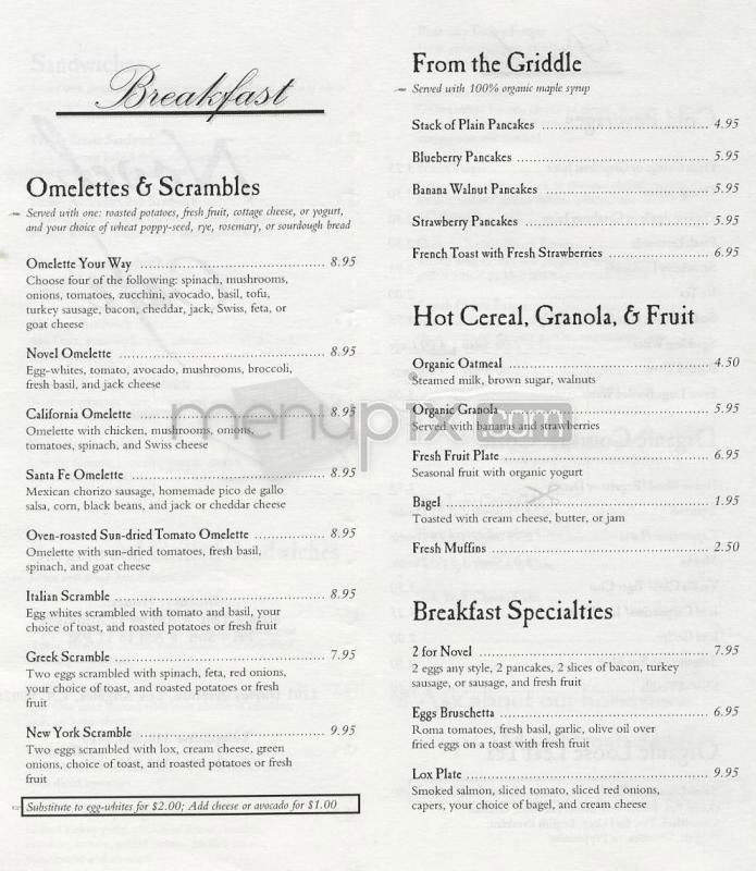 Novel Cafe - Los Angeles, CA menu_pic